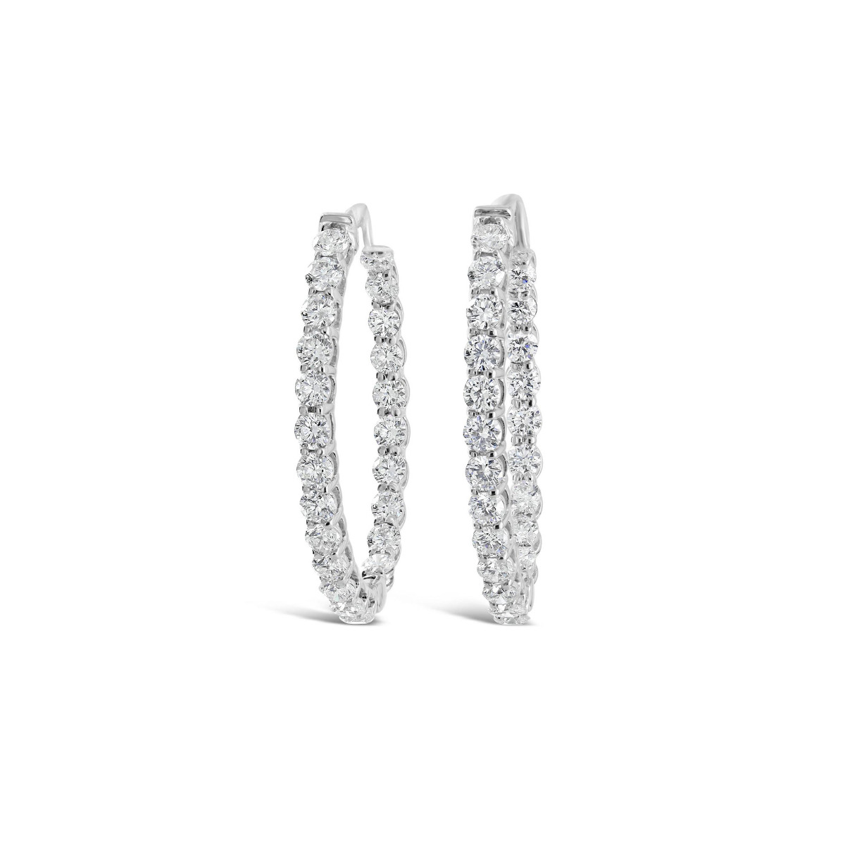 London Collection White Gold Diamond Oval Hoop Earrings 1"