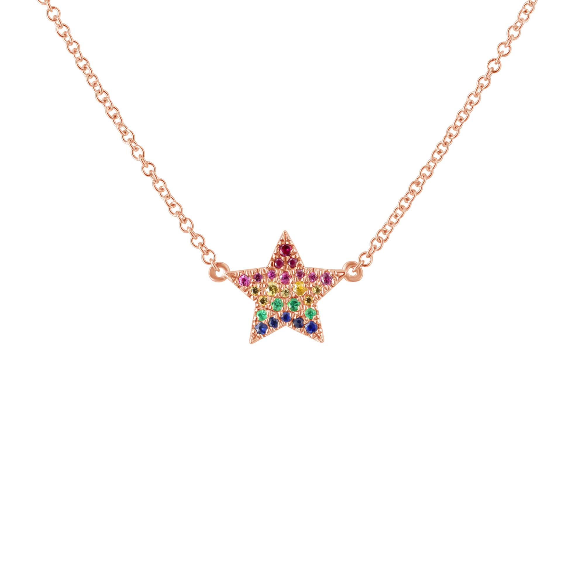 London Collection 14k Rose Gold Multi Color Stone Rainbow Ombre Star Necklace