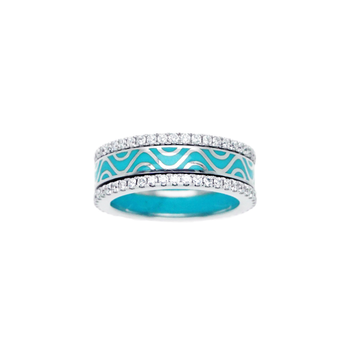 London Collection 18k White Gold Diamond and Turquoise Enamel Band