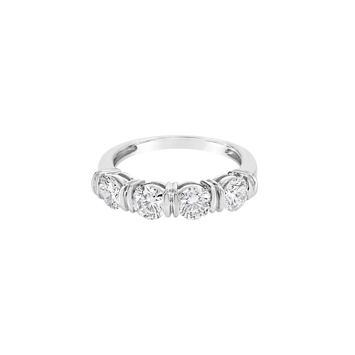 London Collection 14k White Gold 4 Diamond Bar Set Airline Wedding Band