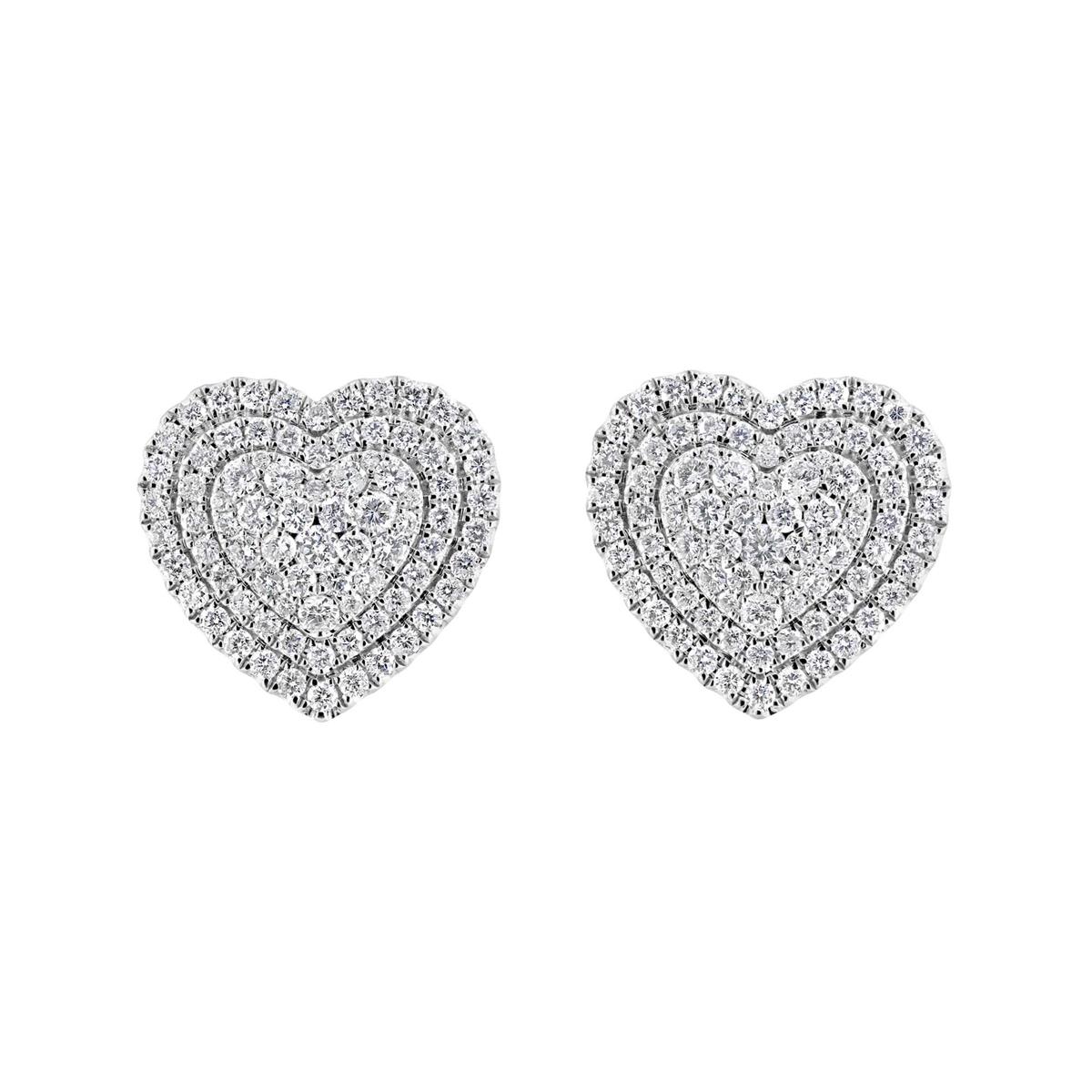 London Collection 18k White Gold Pave Diamond Heart Earrings