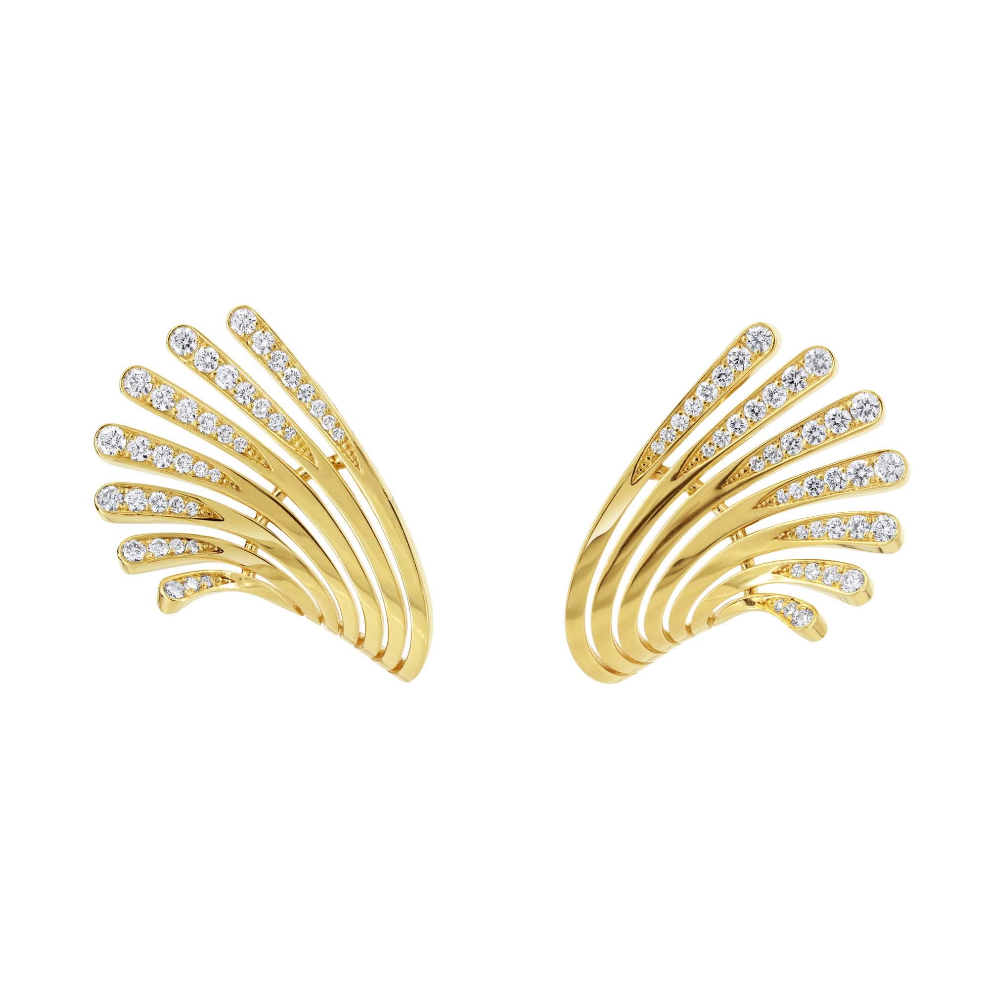 London Collection 18k Yellow Gold Pave Diamond 7 Row Fan Earrings