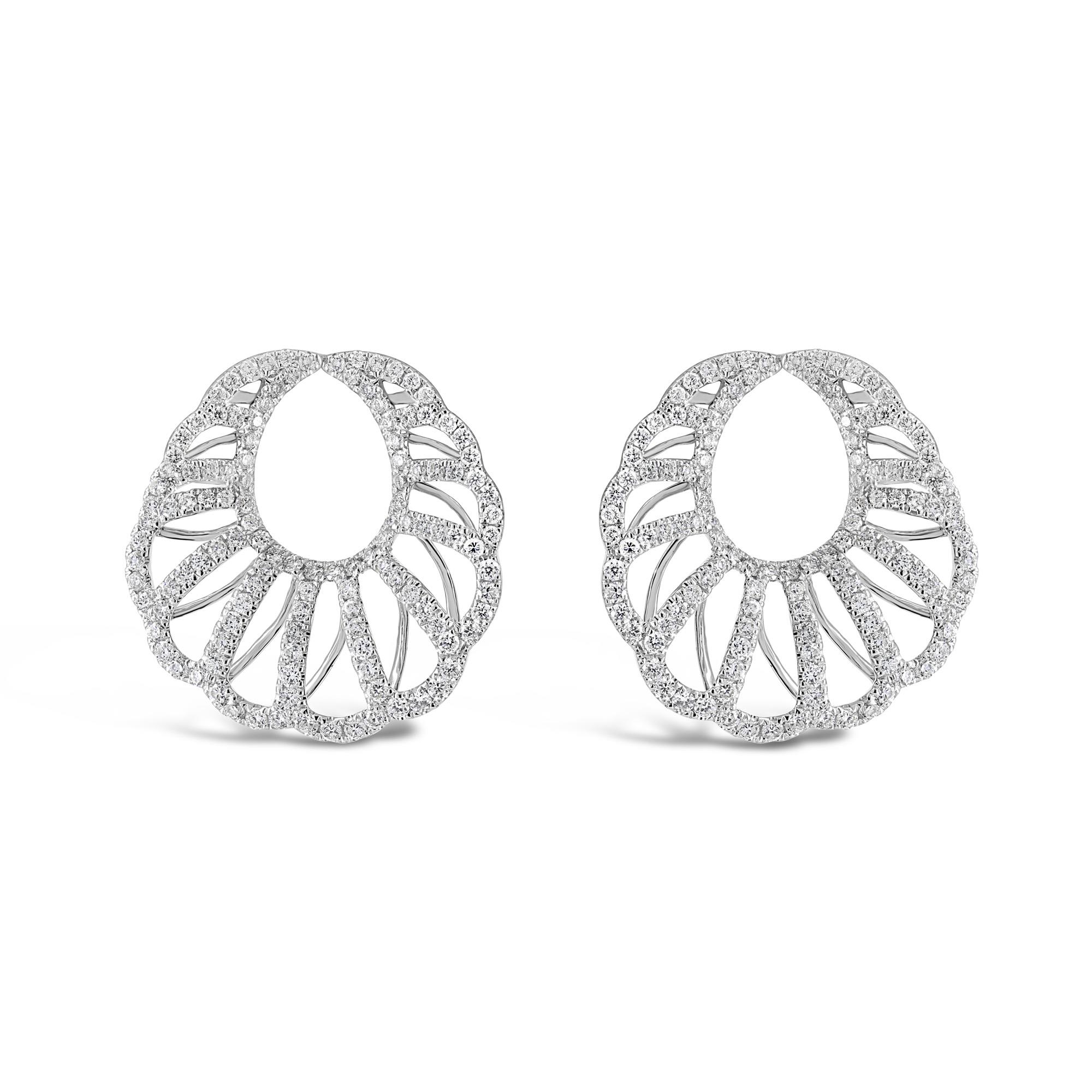 London Collection 18k White Gold Diamond Open Scallop Earrings