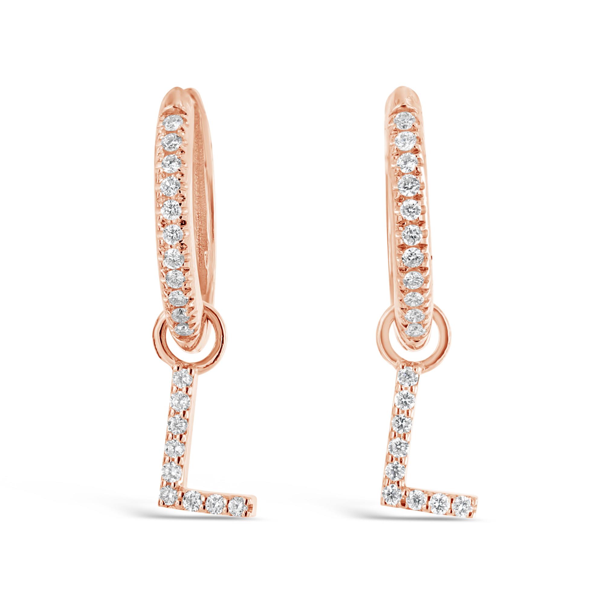 London Collection 18k Rose Gold Diamond Hoop with Initial L Drop Earrings