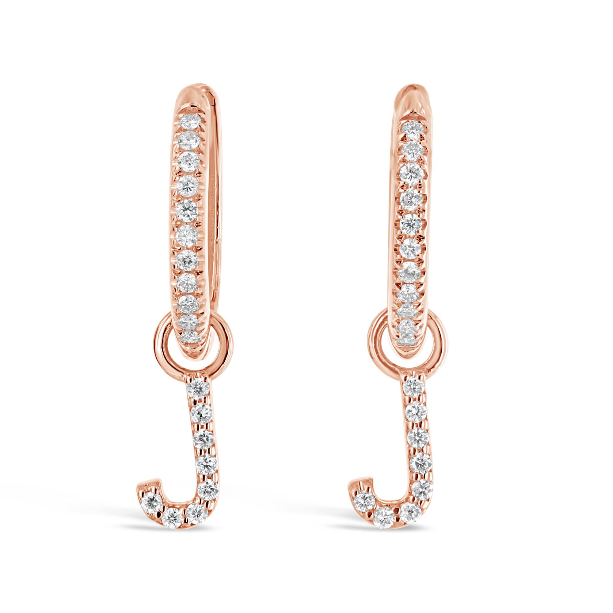 London Collection 18k Rose Gold Diamond Hoop with Initial J Drop Earrings