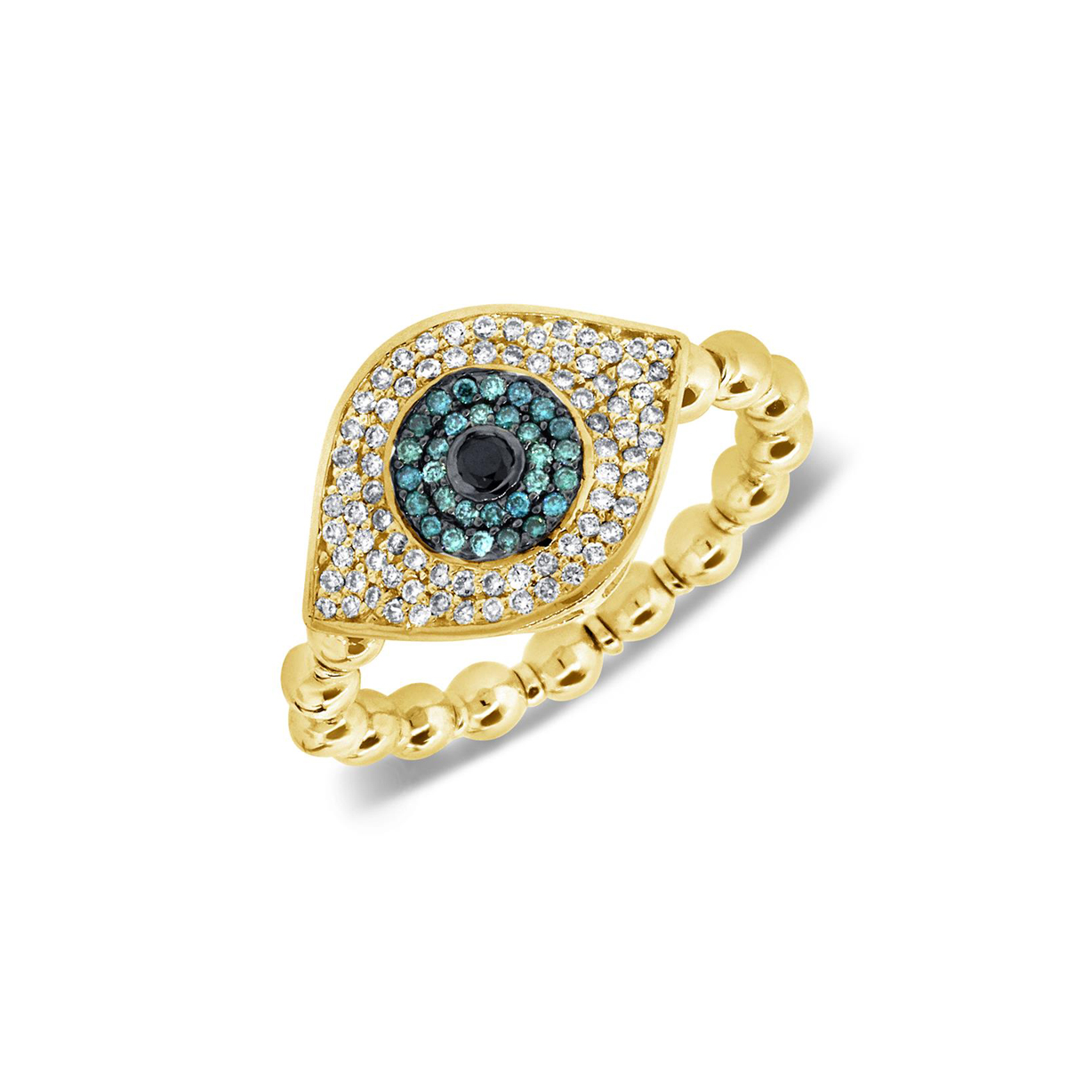 London Collection 14k Yellow Gold Diamond and Blue Sapphire Beaded Evil Eye Ring