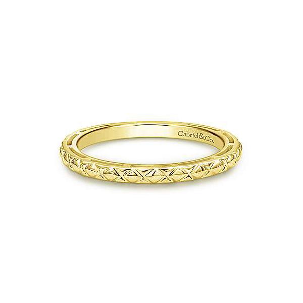 Gabriel & Co Yellow Gold Engraved Stackable Band