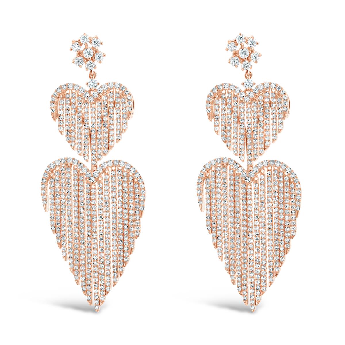 London Collection 18k Rose Gold Pave Diamond Heart Fringe Earrings