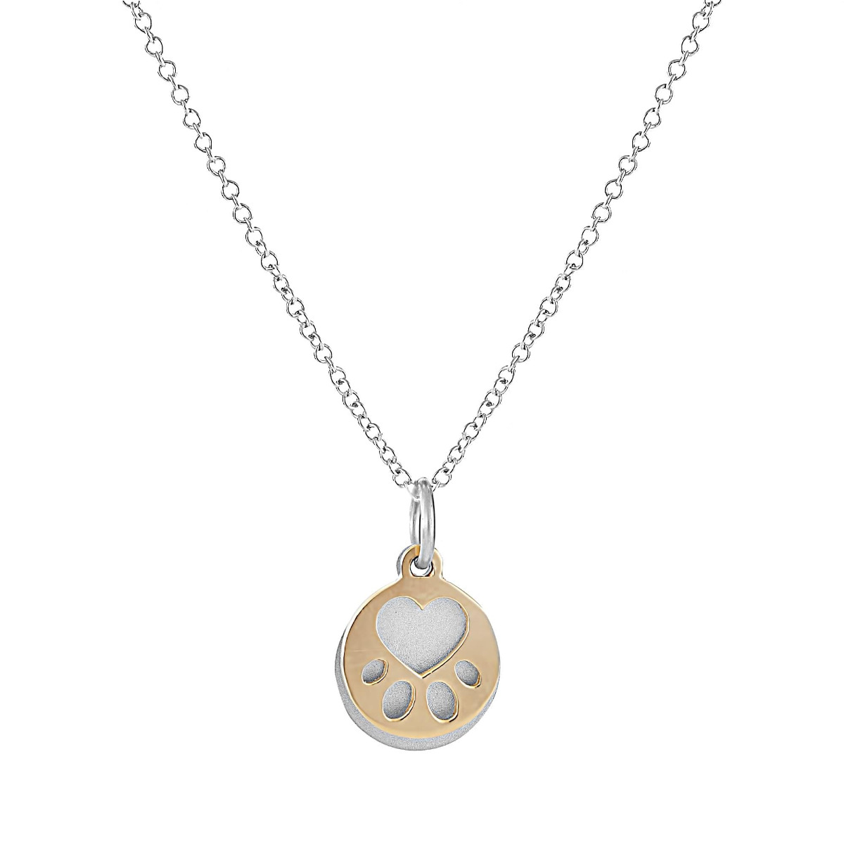 Our Cause for Paws Sterling Silver and 14k Mini Paw Pendant Necklace