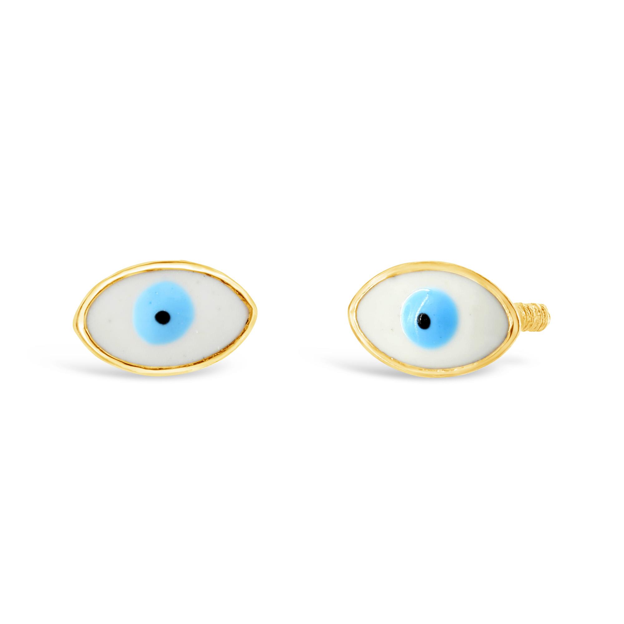 London Collection 14k Yellow Gold Enamel Evil Eye Stud Earrings