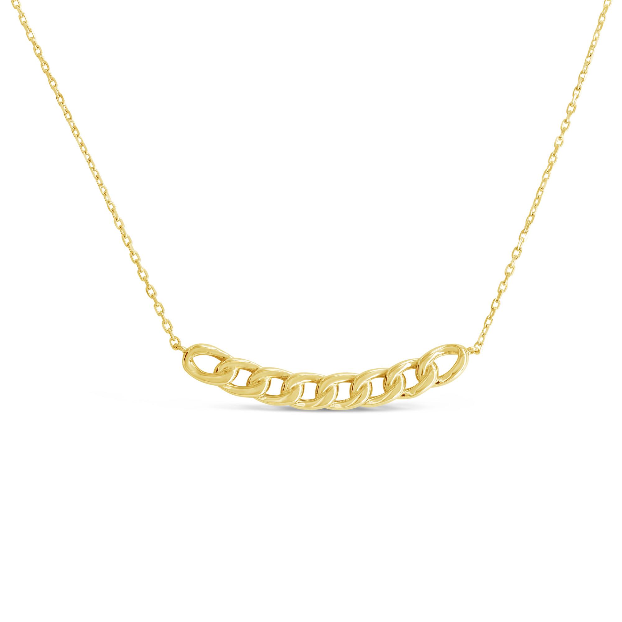 London Collection 14k Yellow Gold Partial Cuban Link Curved Bar Necklace