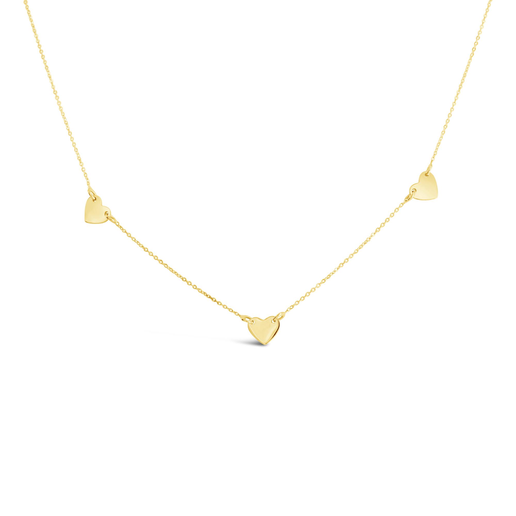 London Collection 14k Yellow Gold 3 Flat Heart Necklace