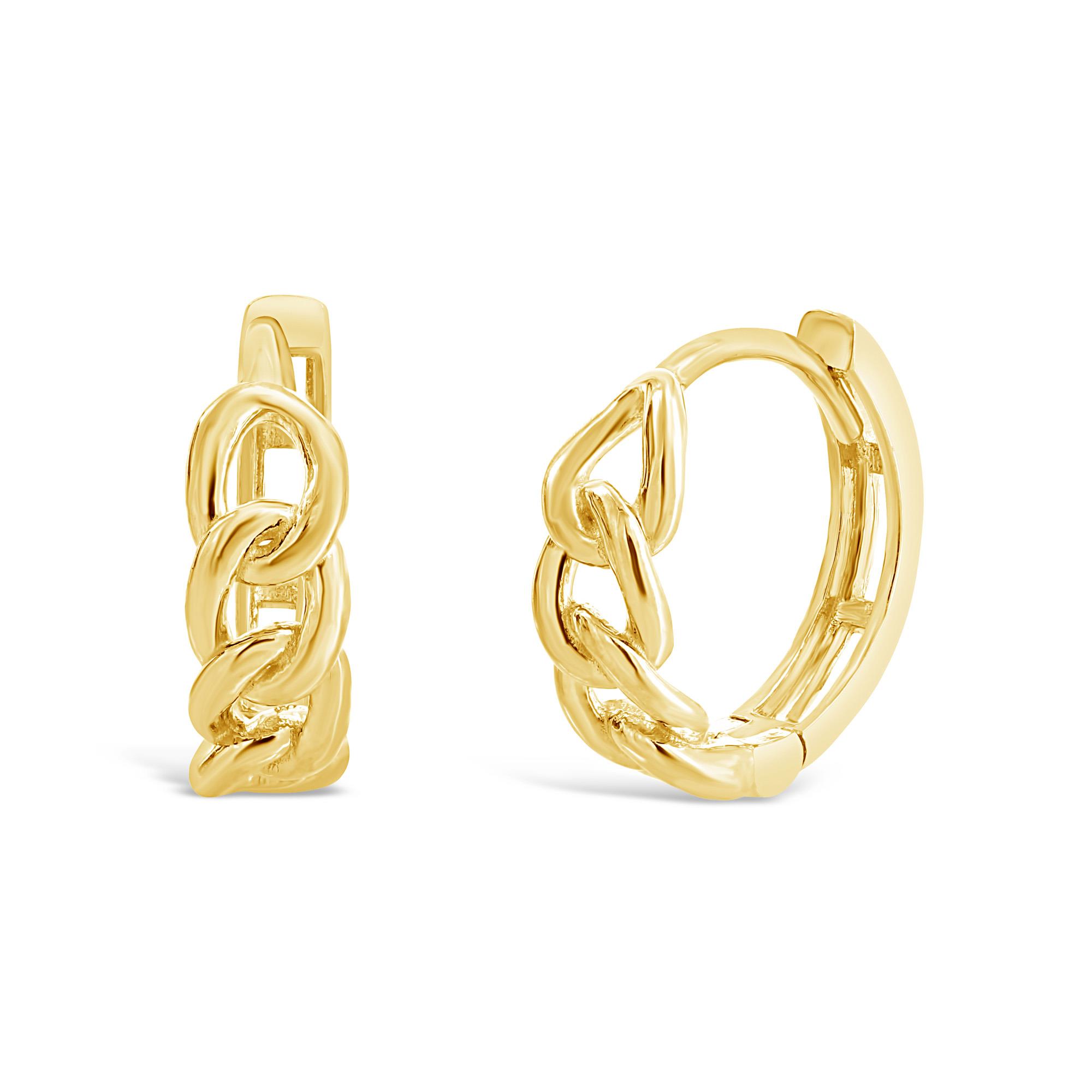 London Collection 14k Yellow Gold Cuban Link Chain Huggie Earrings