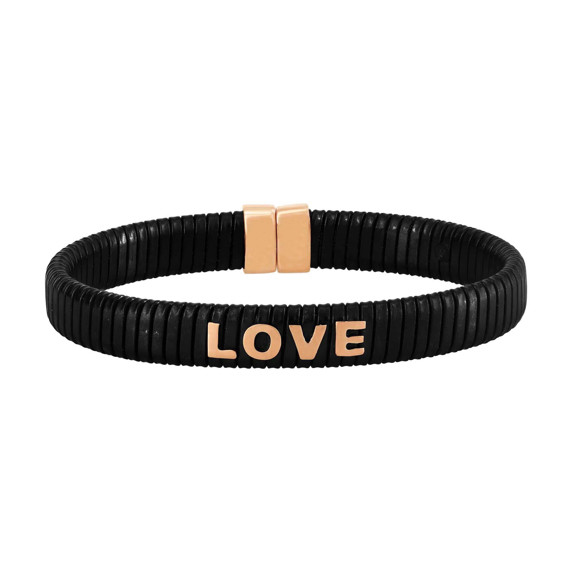 London Collection Black Steel and Rose Gold Plated Love Bangle Bracelet