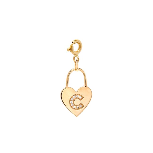 Zoe Chicco 14k Yellow Gold Pave Diamond Initial C Heart Padlock Charm