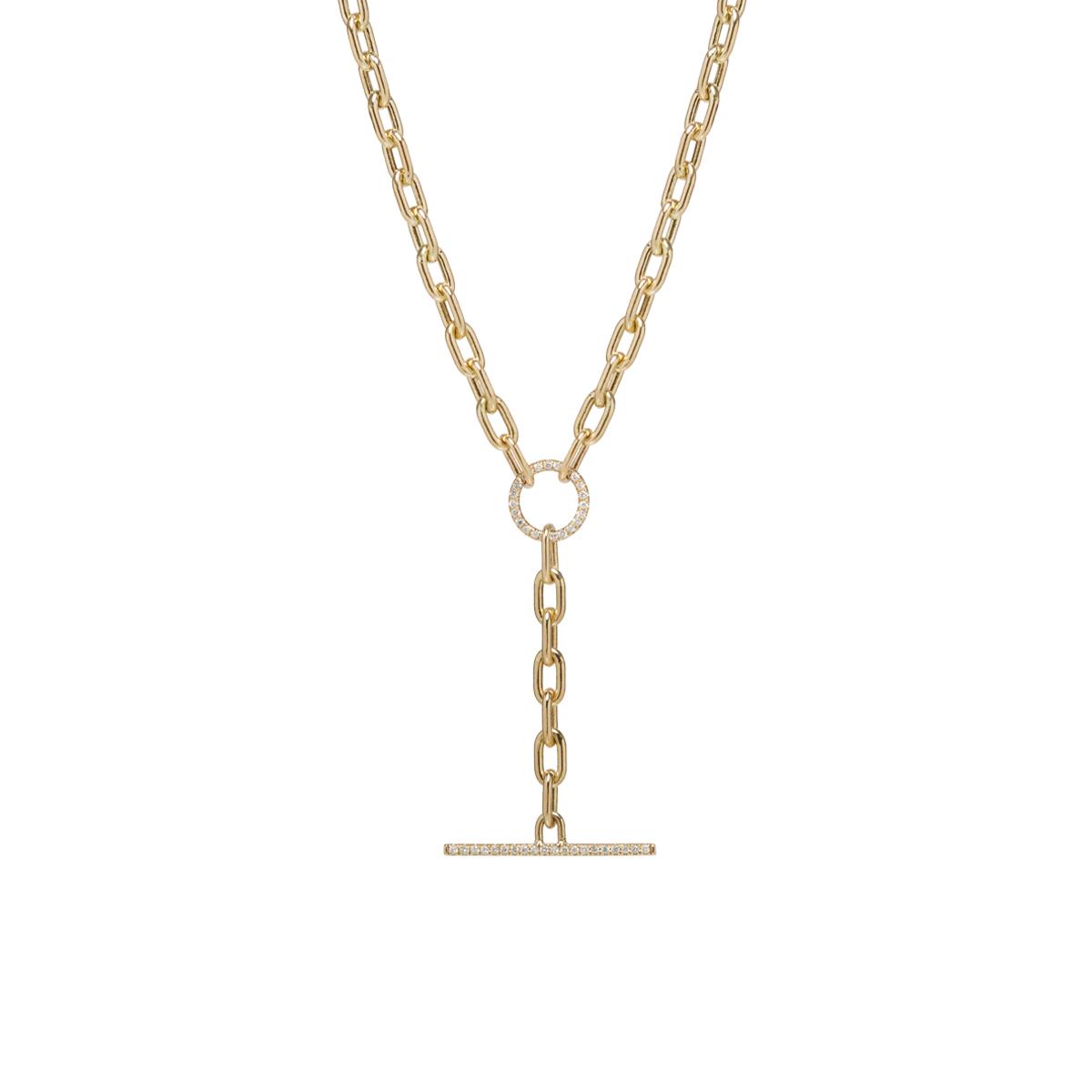 Zoe Chicco 14k Yellow Gold Oval and Pave Link Lariat Bar Necklace