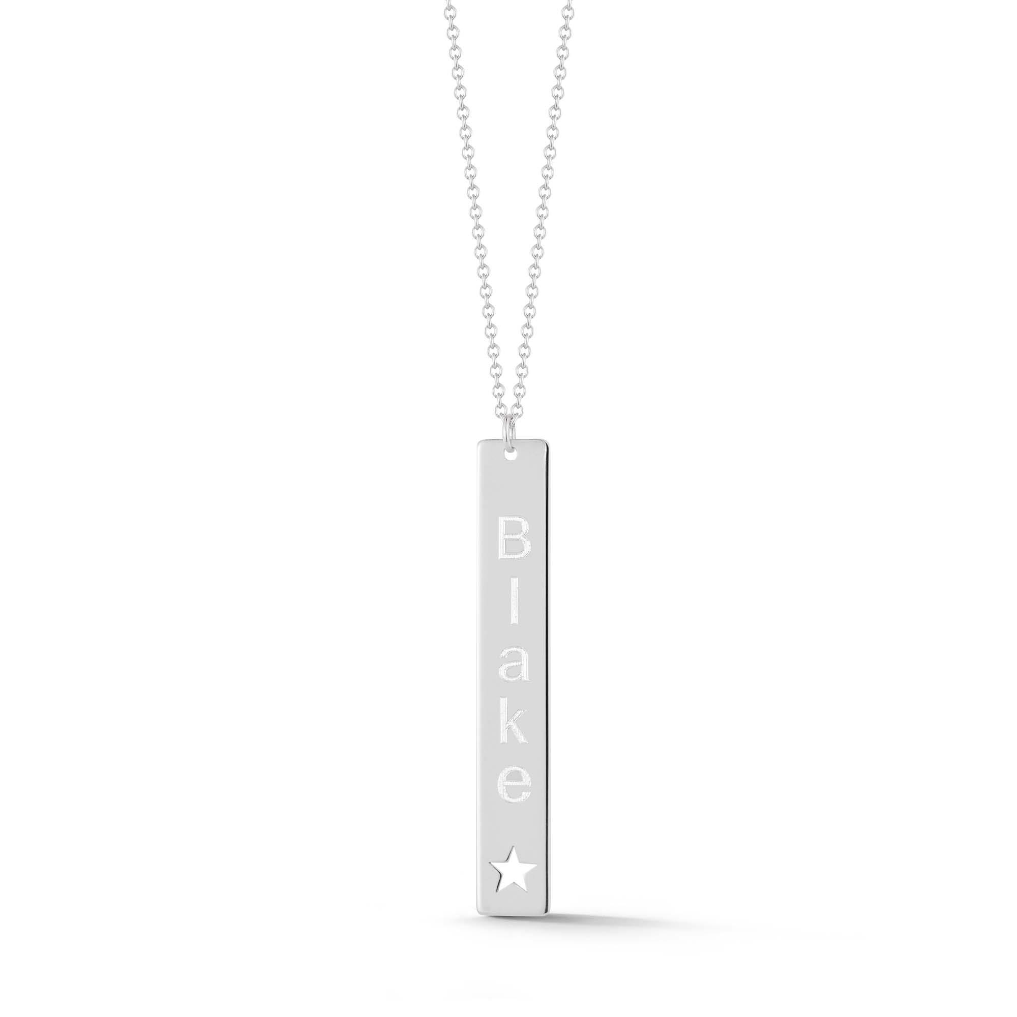 London Collection Sterling Silver Engravable Vertical Bar Necklace with a Star Cutout