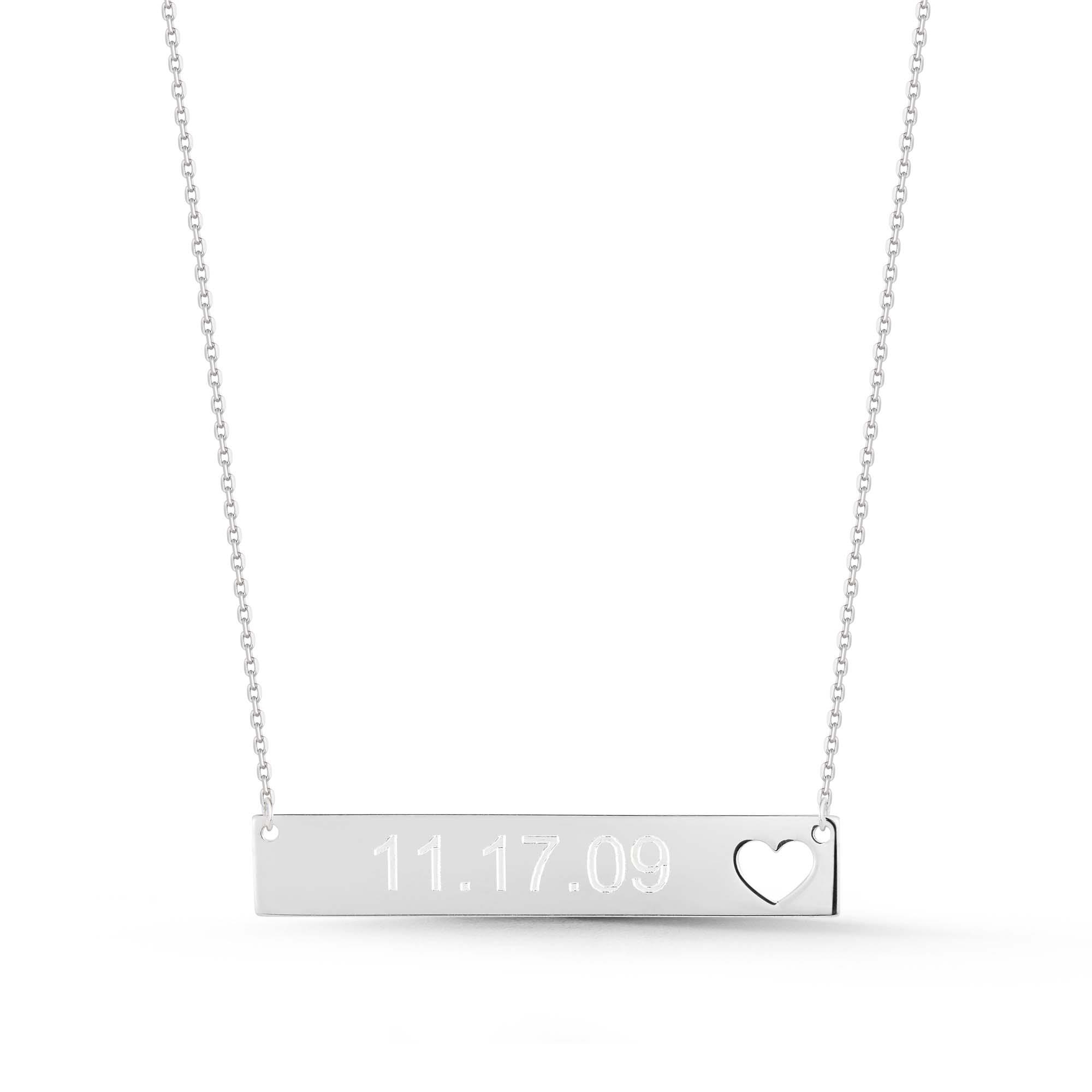 London Collection Sterling Silver Engravable Horizontal Bar Necklace with a Heart Cutout