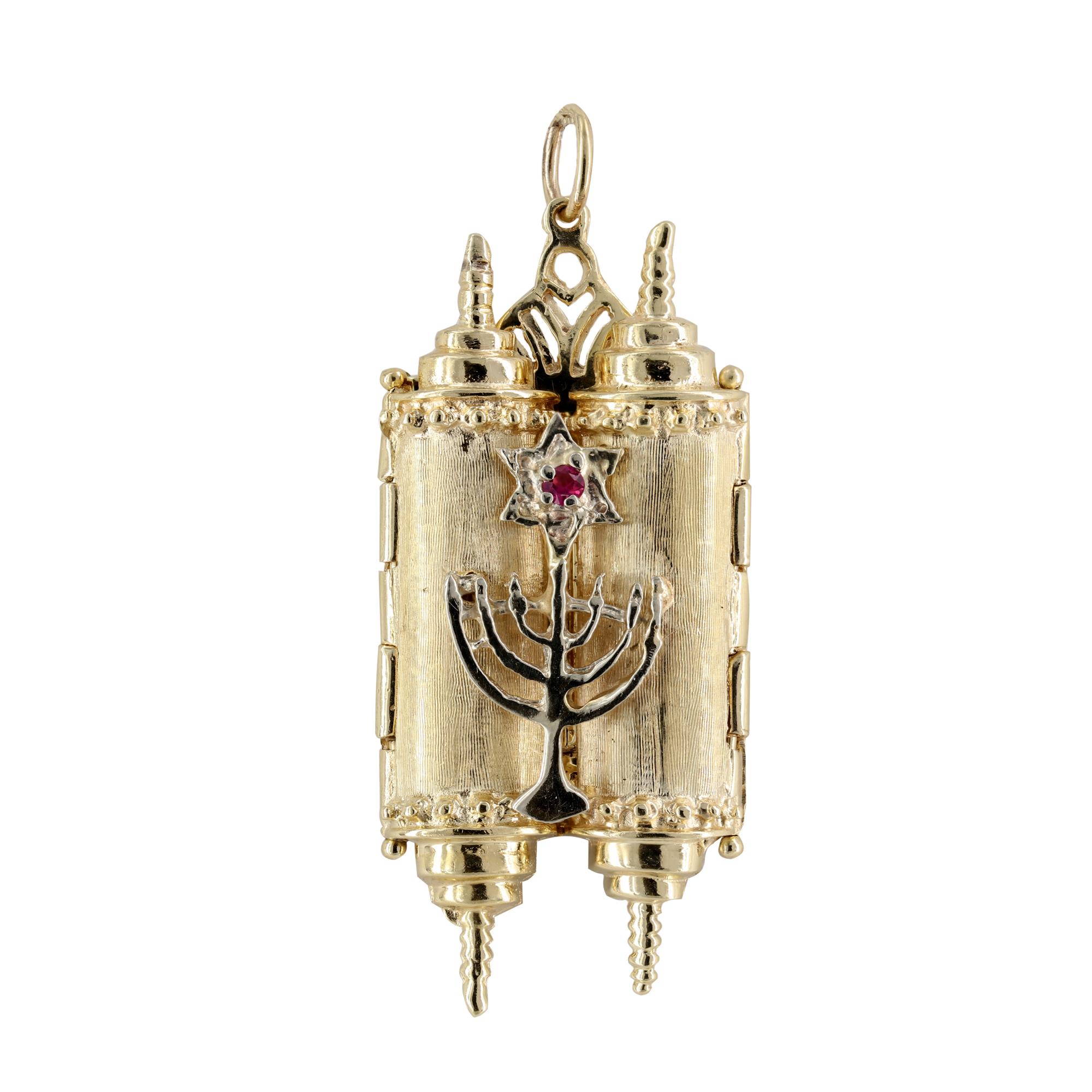 London Collection 14k Yellow Gold and Ruby Torah Charm