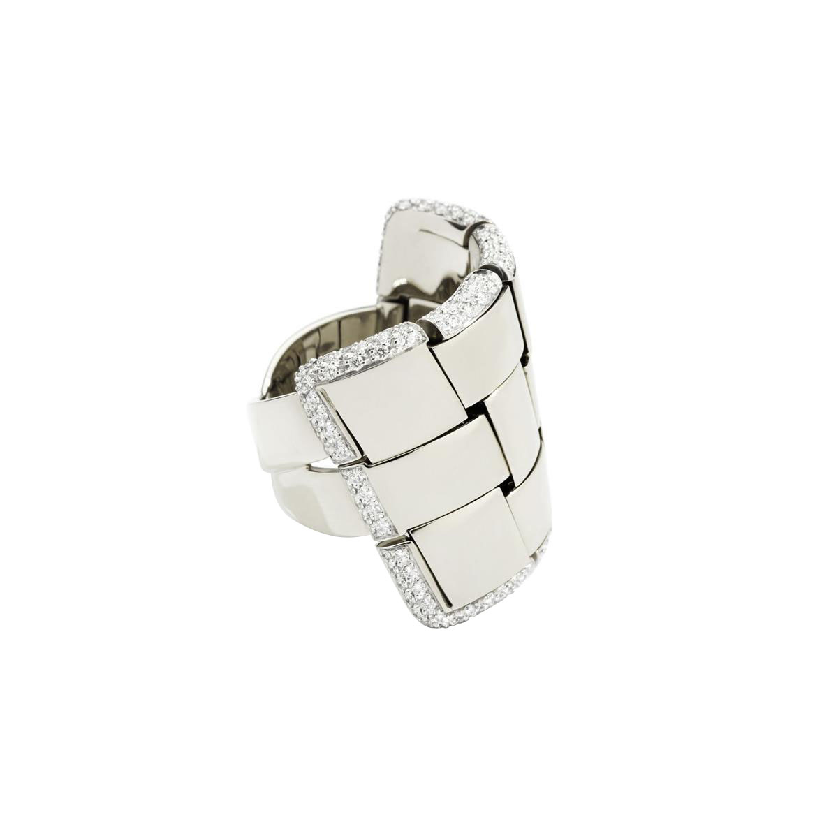 Vhernier Giunco Due 18k White Gold and Pave Diamond Woven Ring