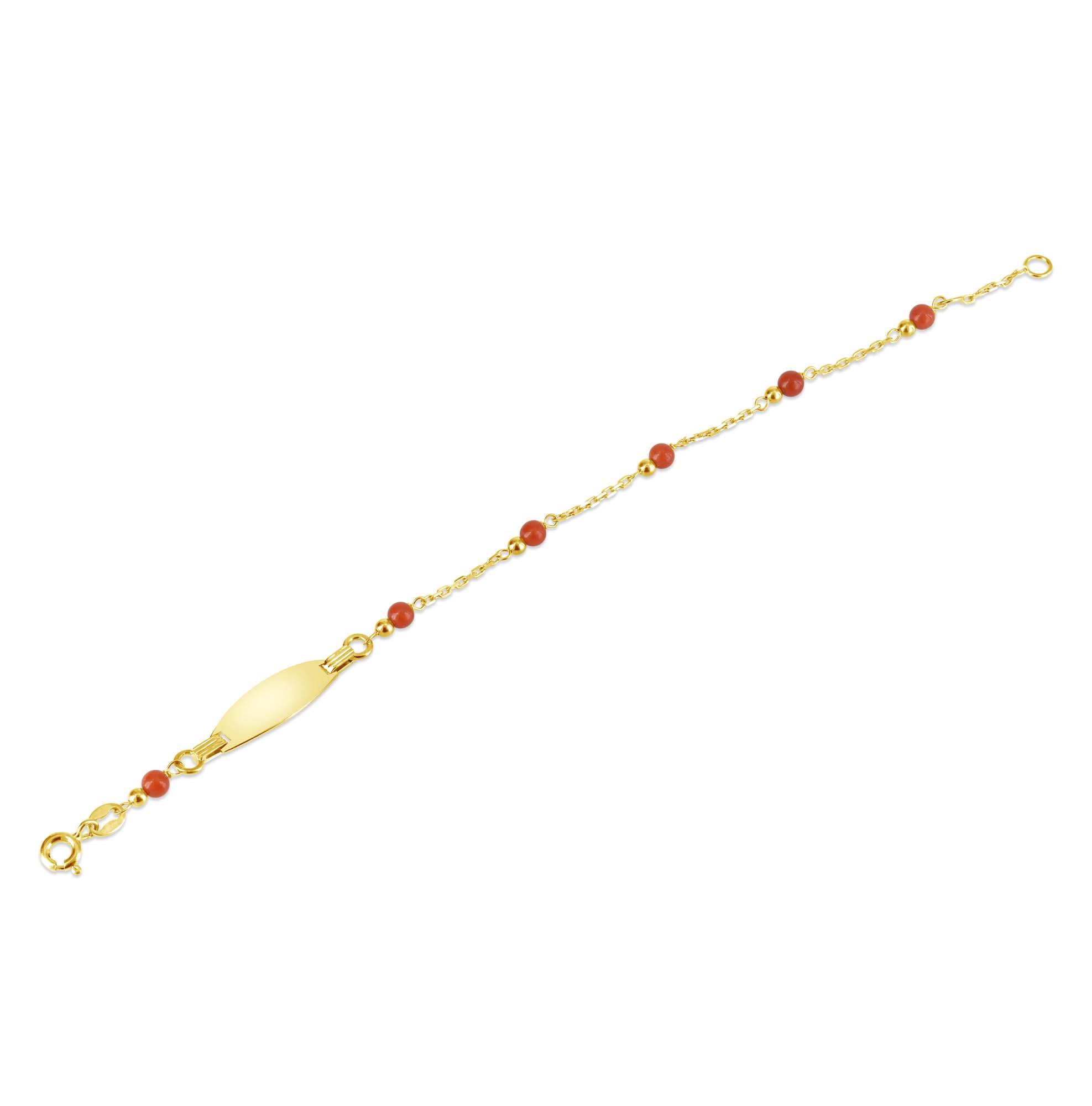 London Collection 18k Yellow Gold Red Coral Bead ID Bracelet