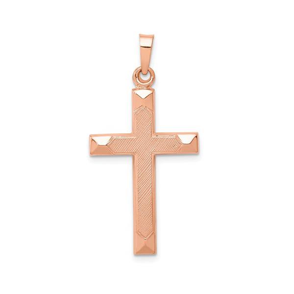 London Collection 14k Rose Gold Textured and Polished Latin Medium Cross Pendant