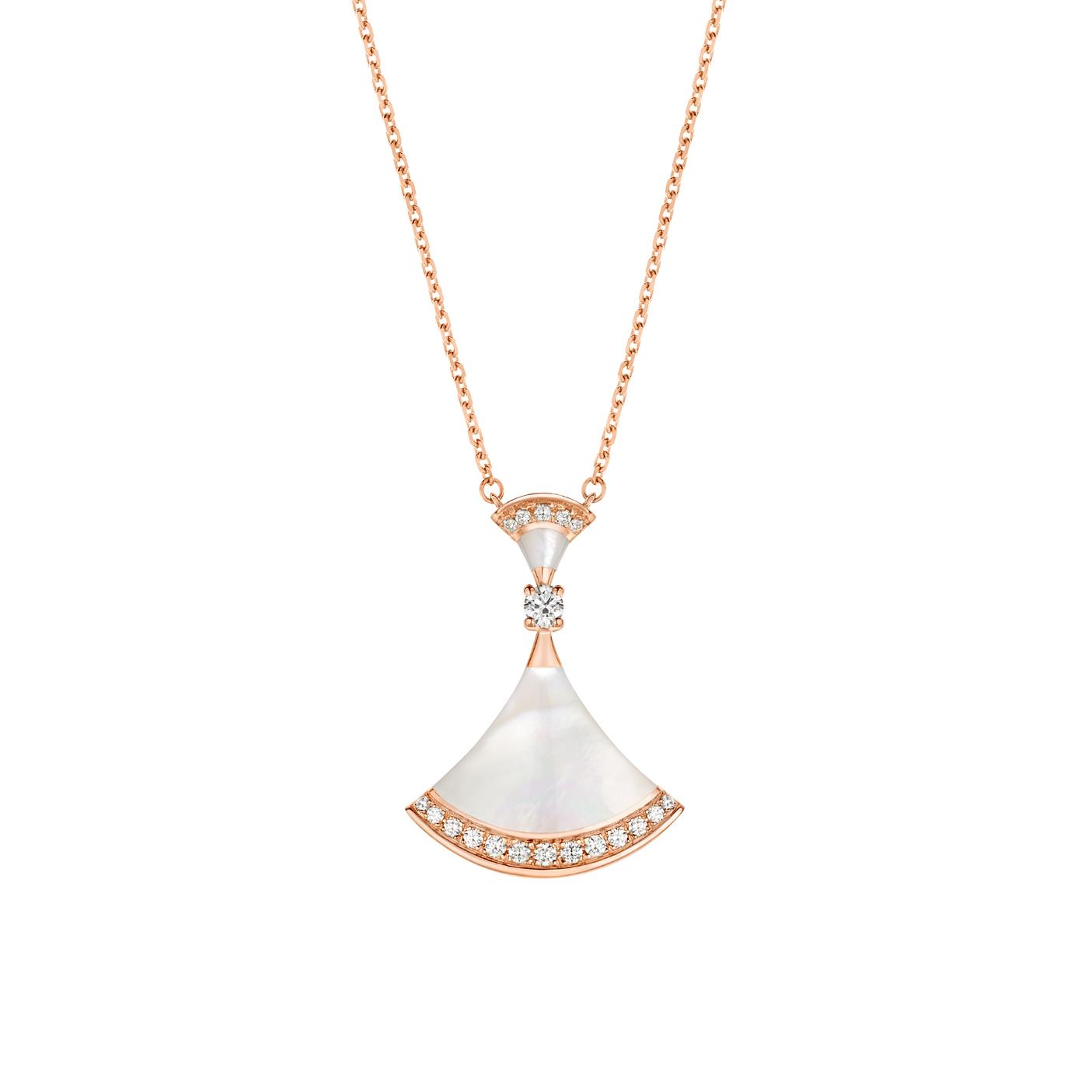 Bvlgari Divas Dream 18k Rose Gold Diamond and Mother of Pearl Pendant Necklace