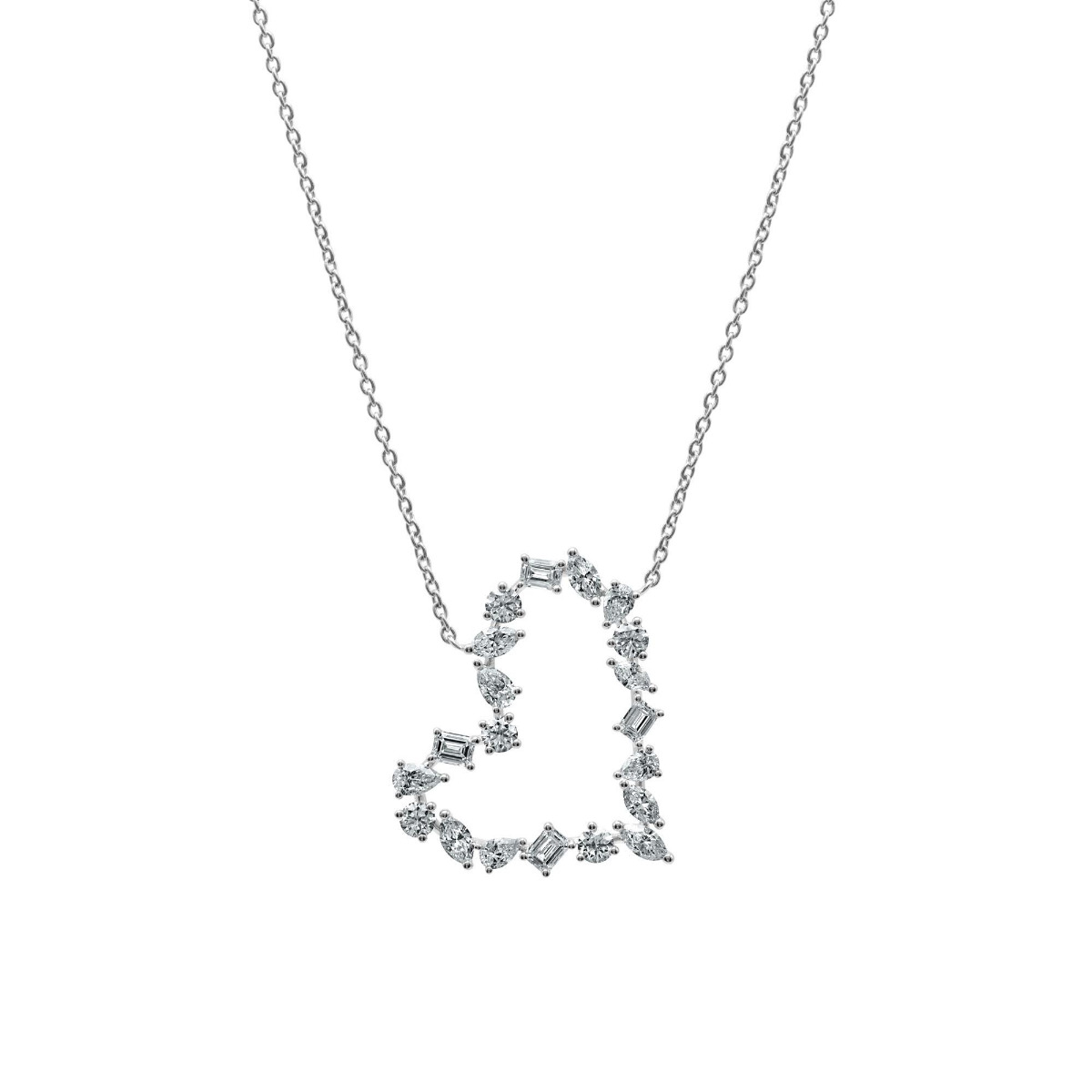 London Collection 18k White Gold Mixed Shape Diamond Heart Necklace