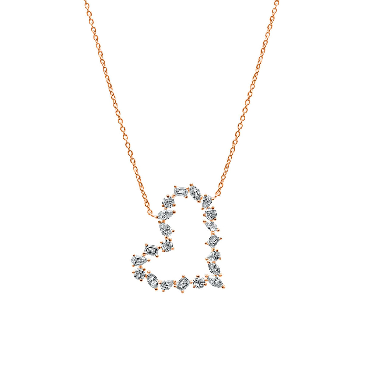 London Collection 18k Rose Gold Mixed Shape Diamond Heart Necklace