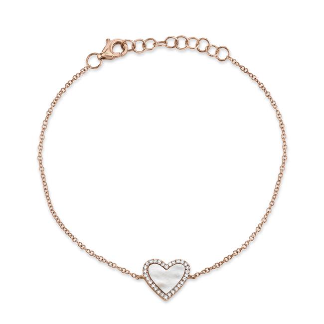 London Collection 14k Rose Gold Mother of Pearl and Diamond Heart Bracelet