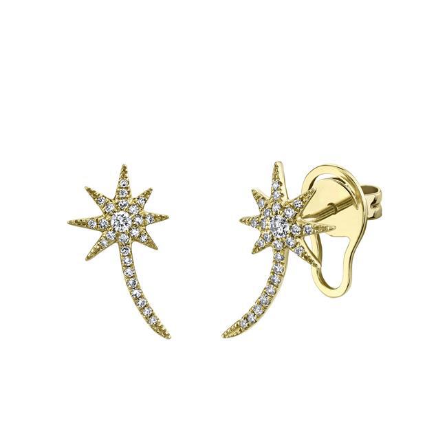 London Collection 14k Yellow Gold and Diamond Shooting Star Stud Earrings