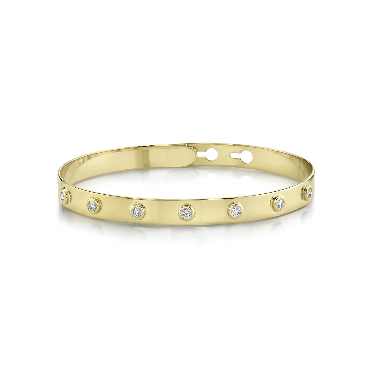 London Collection 14k Yellow Gold Bezel Set Diamond Latch Lock Bangle Bracelet