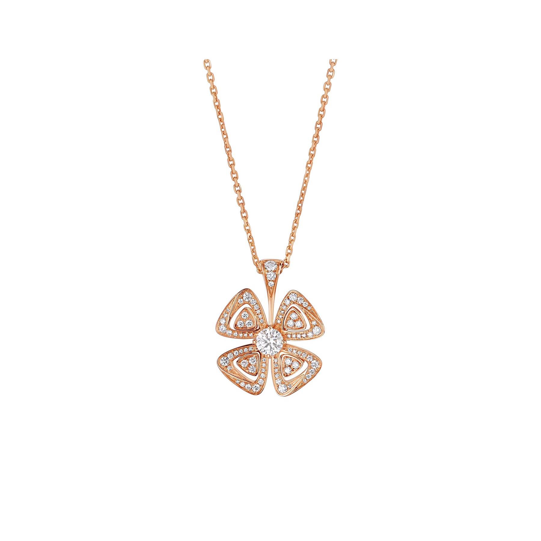 Bvlgari Fiorever 18k Rose Gold Diamond Flower Pendant Necklace