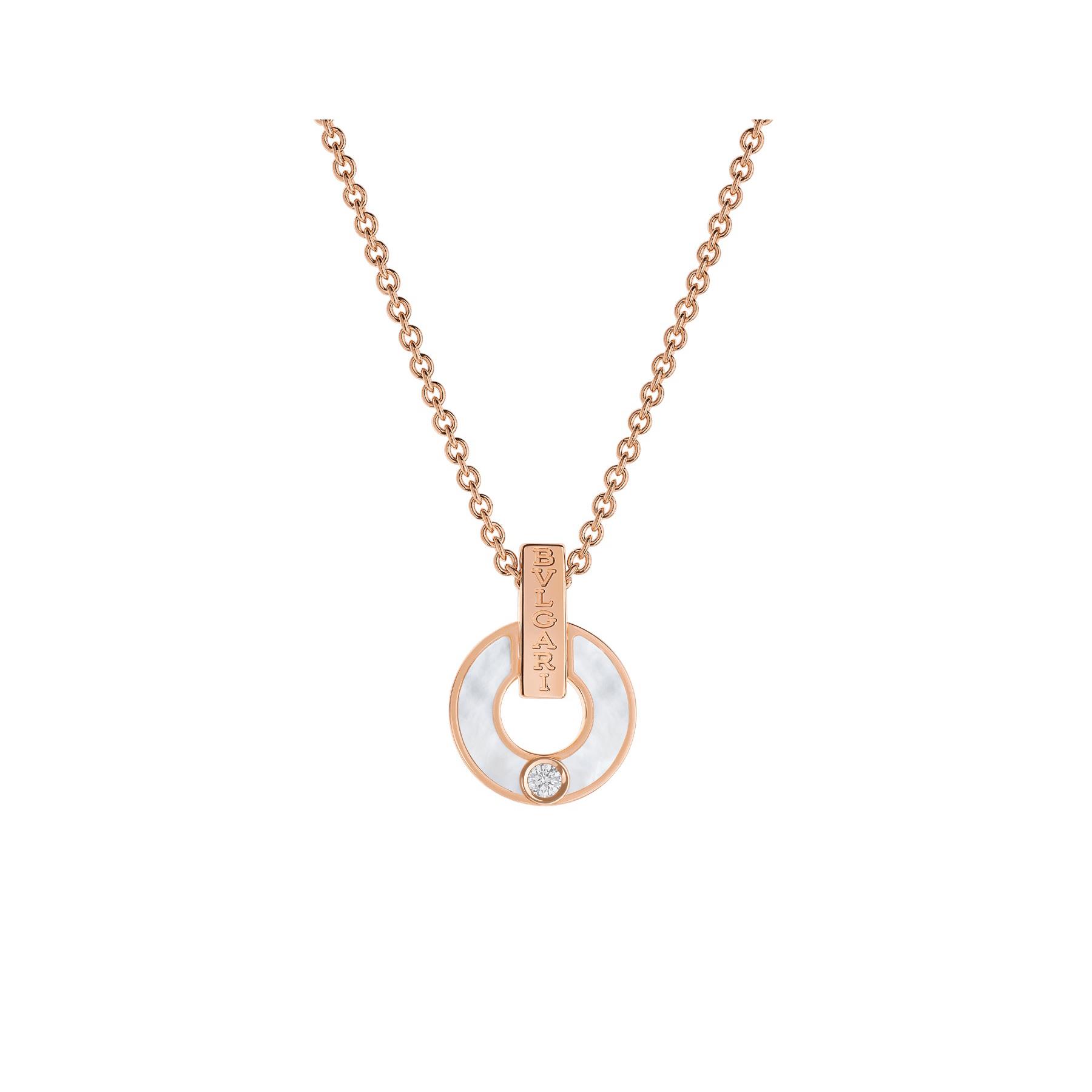 Bvlgari Bvlgari 18k Rose Gold Diamond and Mother of Pearl Necklace