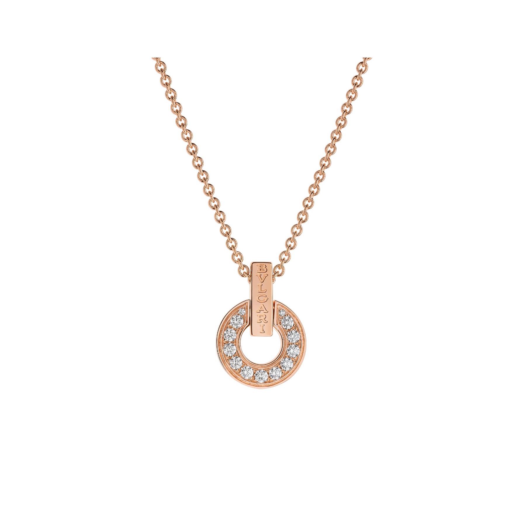 Bvlgari Bvlgari Rose Gold Pave Diamond Pendant Necklace