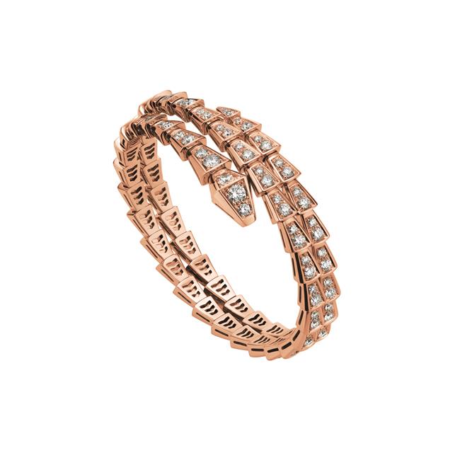 Bvlgari Serpenti Viper 18k Rose Gold and Diamond Two Row Coil Bracelet