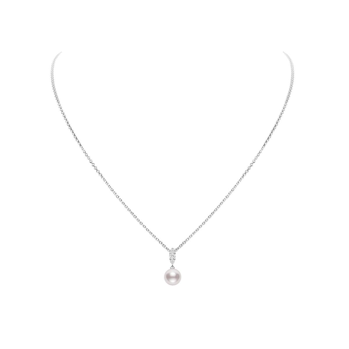 Mikimoto Morning Dew 18k White Gold Akoya Pearl and Diamond Pendant Necklace