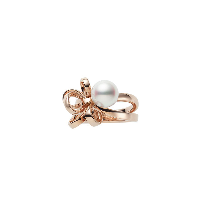 Mikimoto 18k Rose Gold Akoya Pearl Ribbon Ring