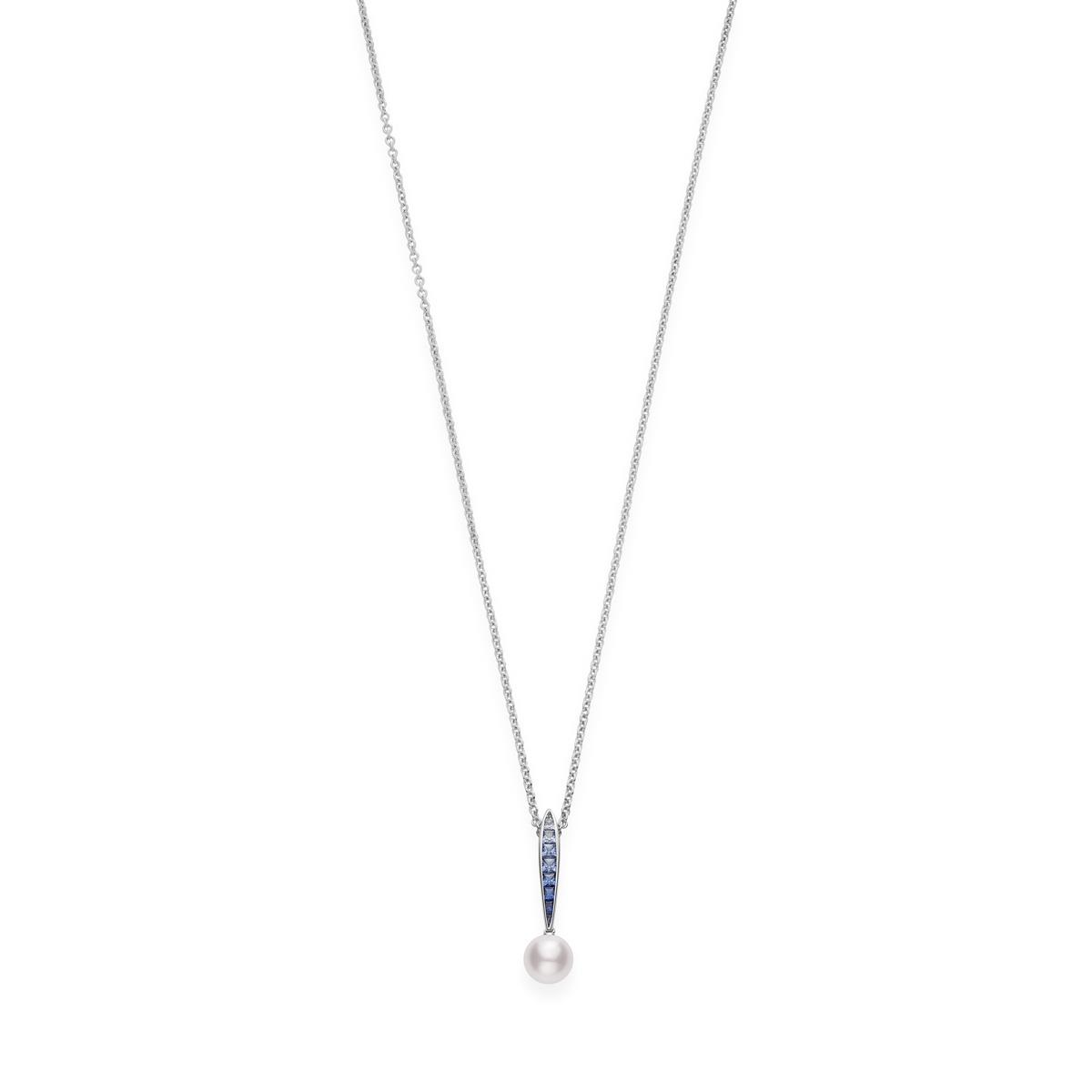 Mikimoto Ocean 18k White Gold Akoya Pearl and Blue Sapphire Pendant Necklace