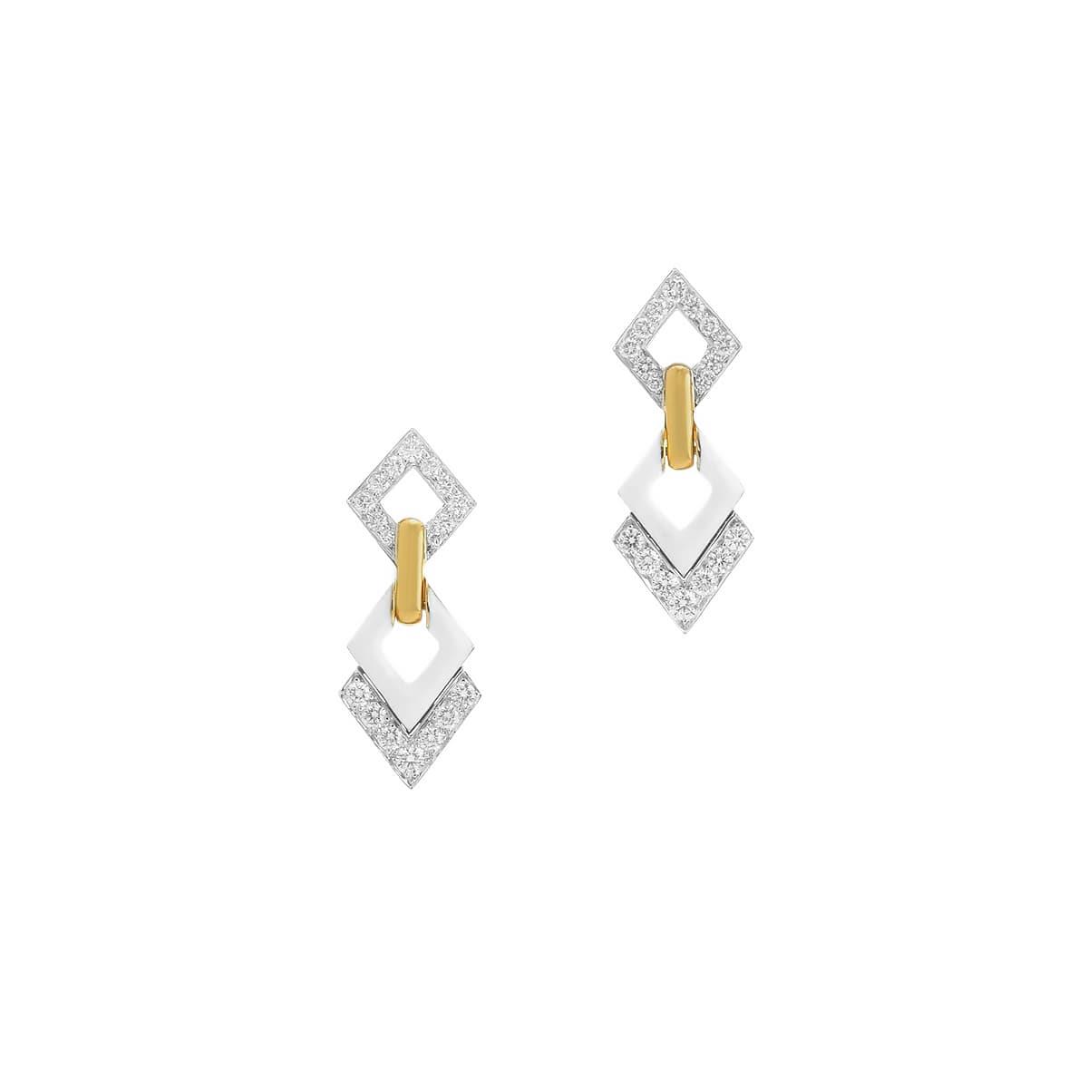 David Webb Motif 18k and Enamel Double Diamond Drop Earrings