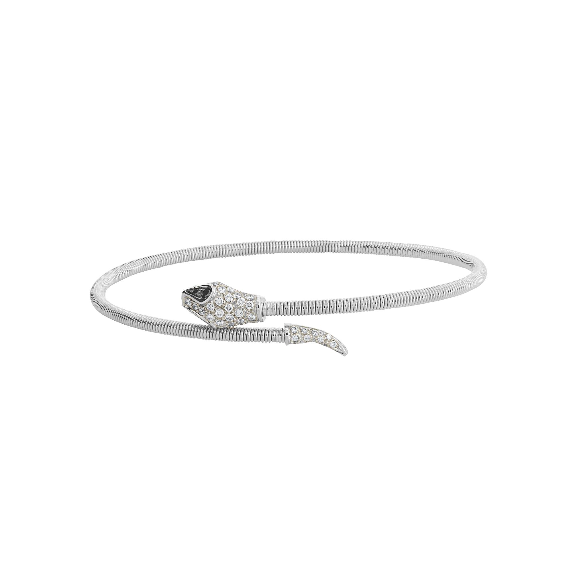 London Collection 18k White Gold Diamond and Black Diamond Flexible Snake Bracelet