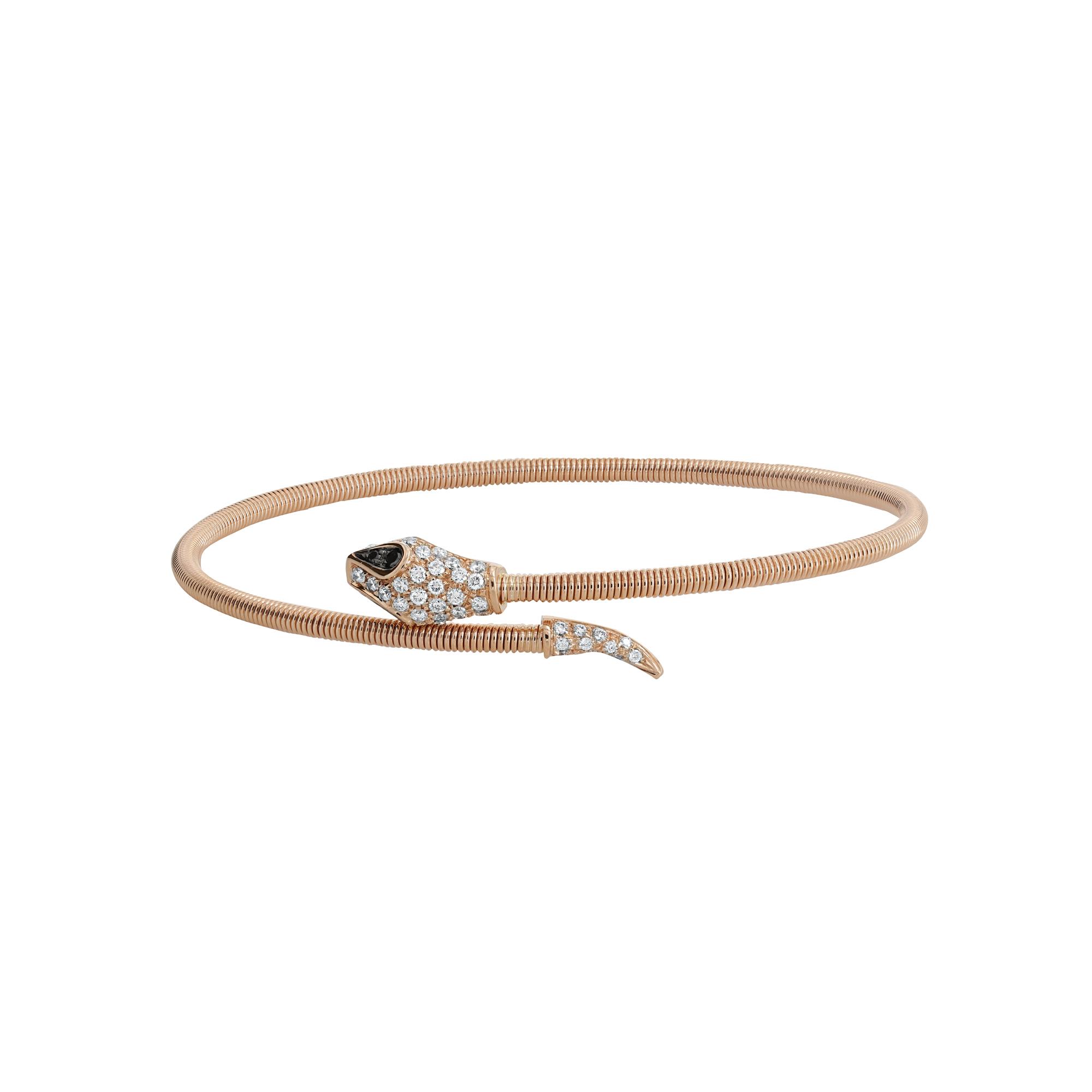 London Collection 18k Rose Gold Diamond and Black Diamond Flexible Snake Bracelet