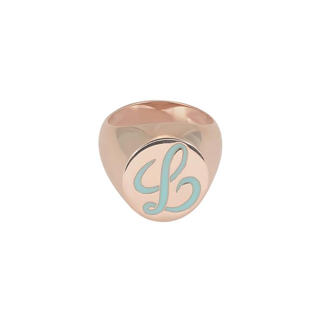 London Collection 18k Rose Gold Turquoise Enamel Initial "L" Signet Pinky Ring