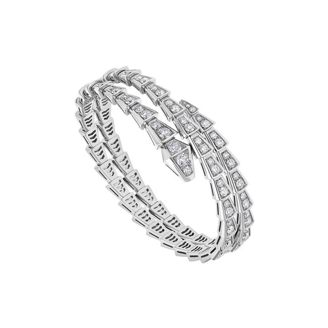 Bvlgari Serpenti 18k White Gold and Pave Diamond Double Wrap  Bracelet