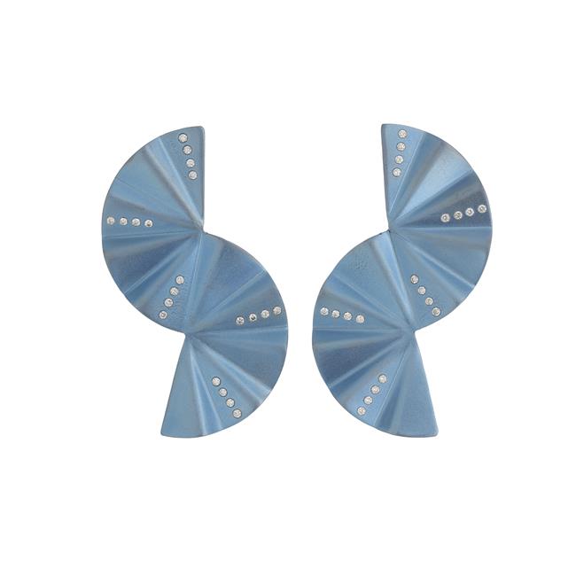 London Collection Blue Titanium and Diamond Double Fan Earrings