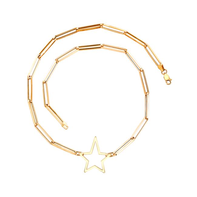 London Collection 14k Yellow Gold Paperclip Star Necklace