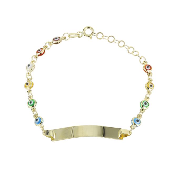 London Collection 14k Yellow Gold Multi Colored Evil Eye Id Bracelet