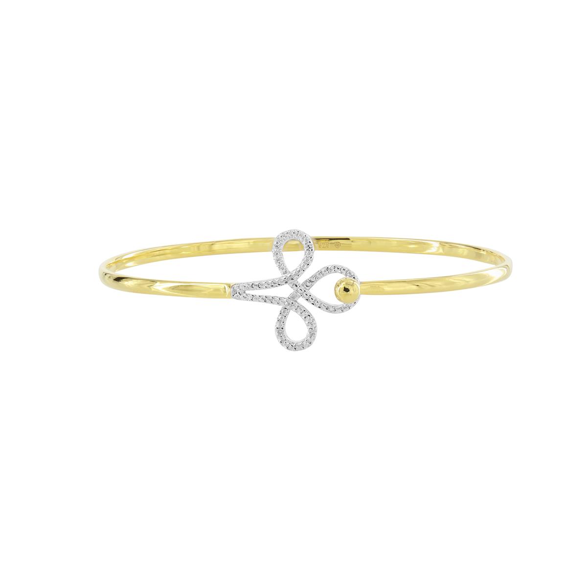 London Collection Yellow Gold Plated Diamond Fleur De Lis Bangle Bracelet