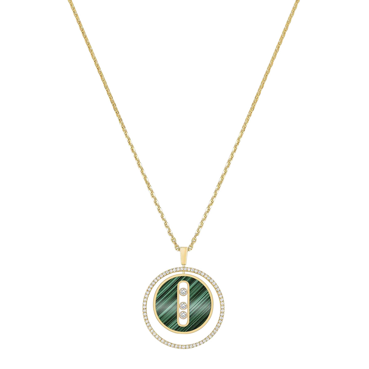 Messika Lucky Move 18k Yellow Gold Diamond and Malachite Pendant Necklace