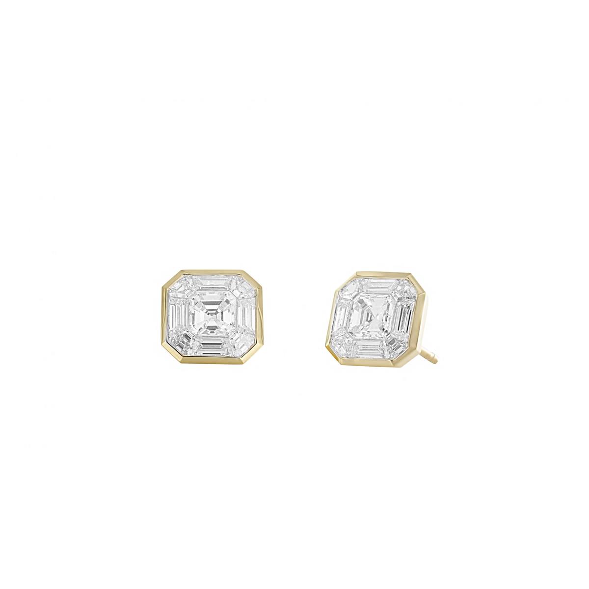 London Collection 18k Asscher Diamond Stud Earrings